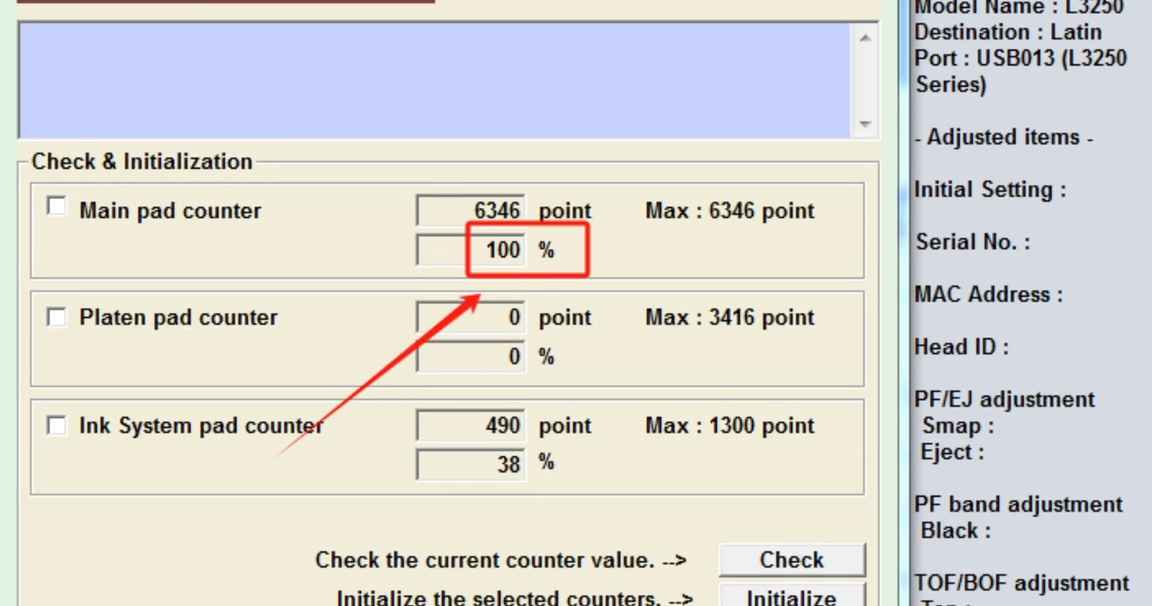 爱普生L3256打印机灯闪废墨清零软件及使用方法教程